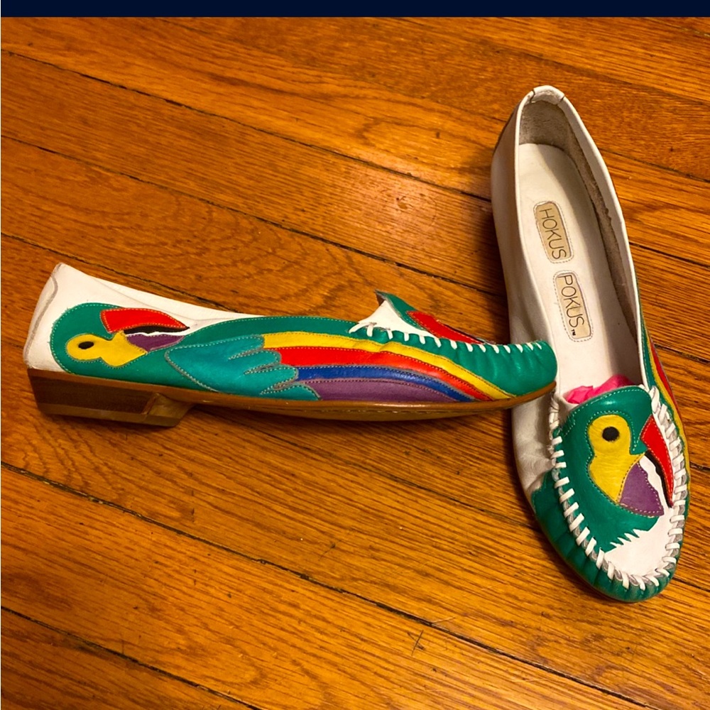 Leather Loafers w/Parrot Motif
